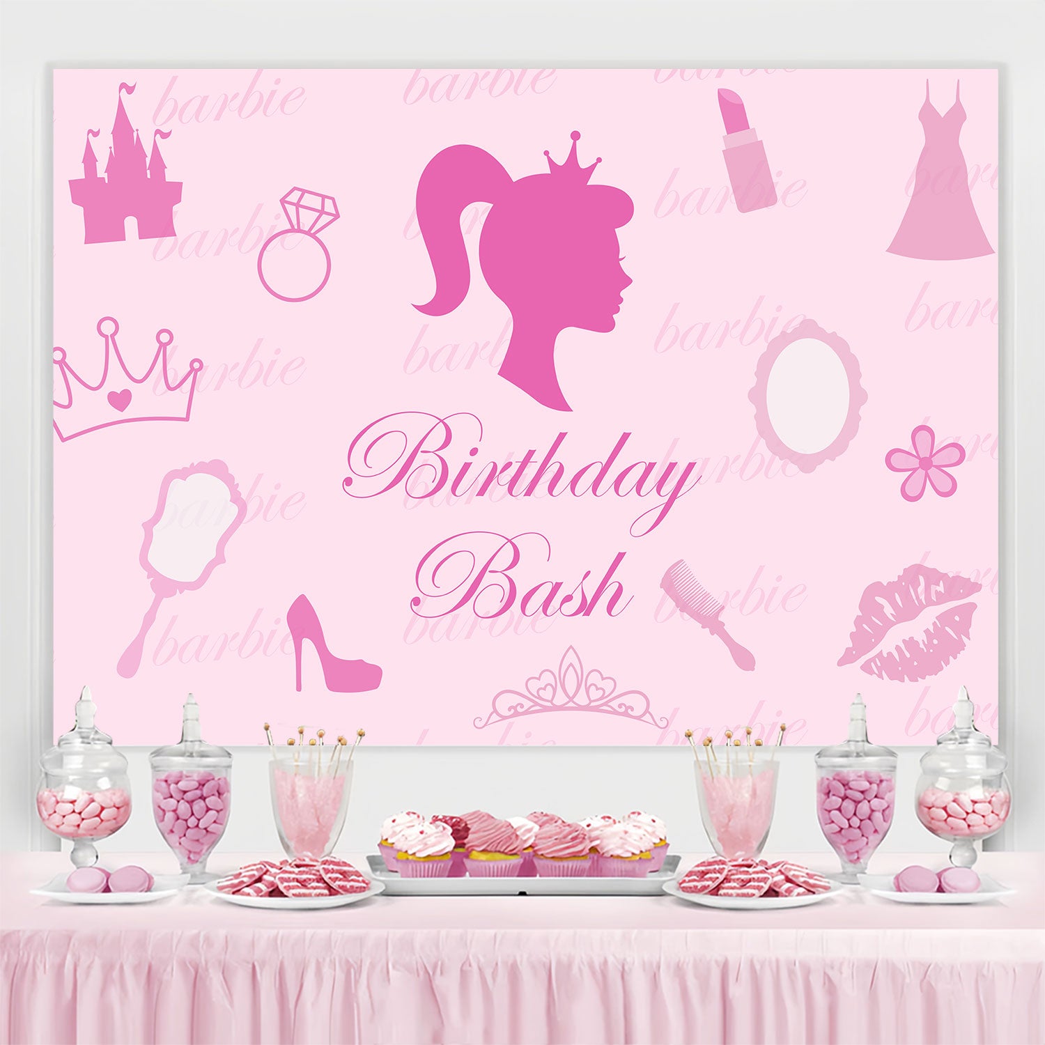 Birthday Backdrop Personalized Glam Pink Girl Party Backdrop BRP3-48