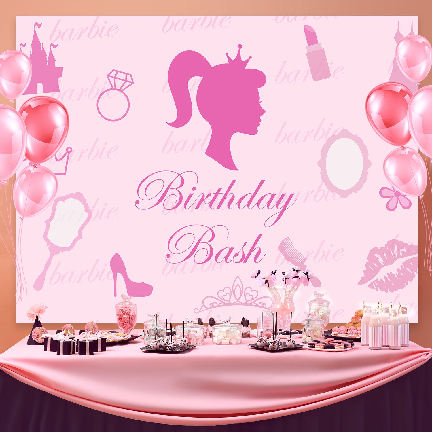 Birthday Backdrop Personalized Glam Pink Girl Party Backdrop BRP3-48