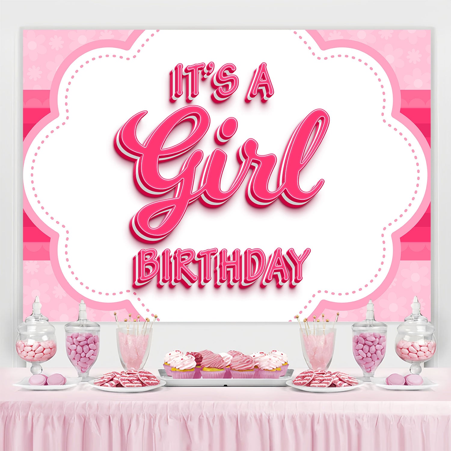 Personalized Backdrop For Birthday Romantic Pink Theme Backdrop BRP3-54