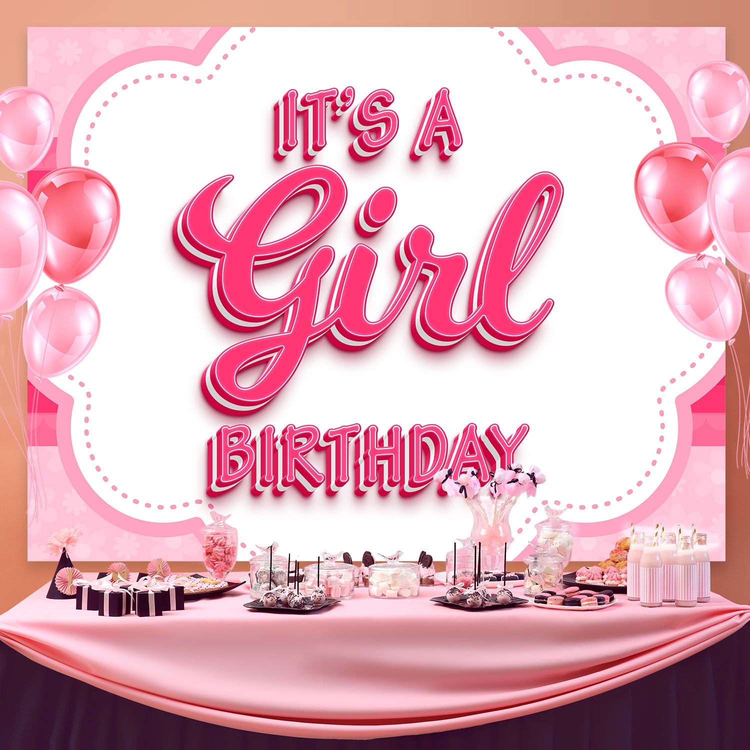 Personalized Backdrop For Birthday Romantic Pink Theme Backdrop BRP3-54