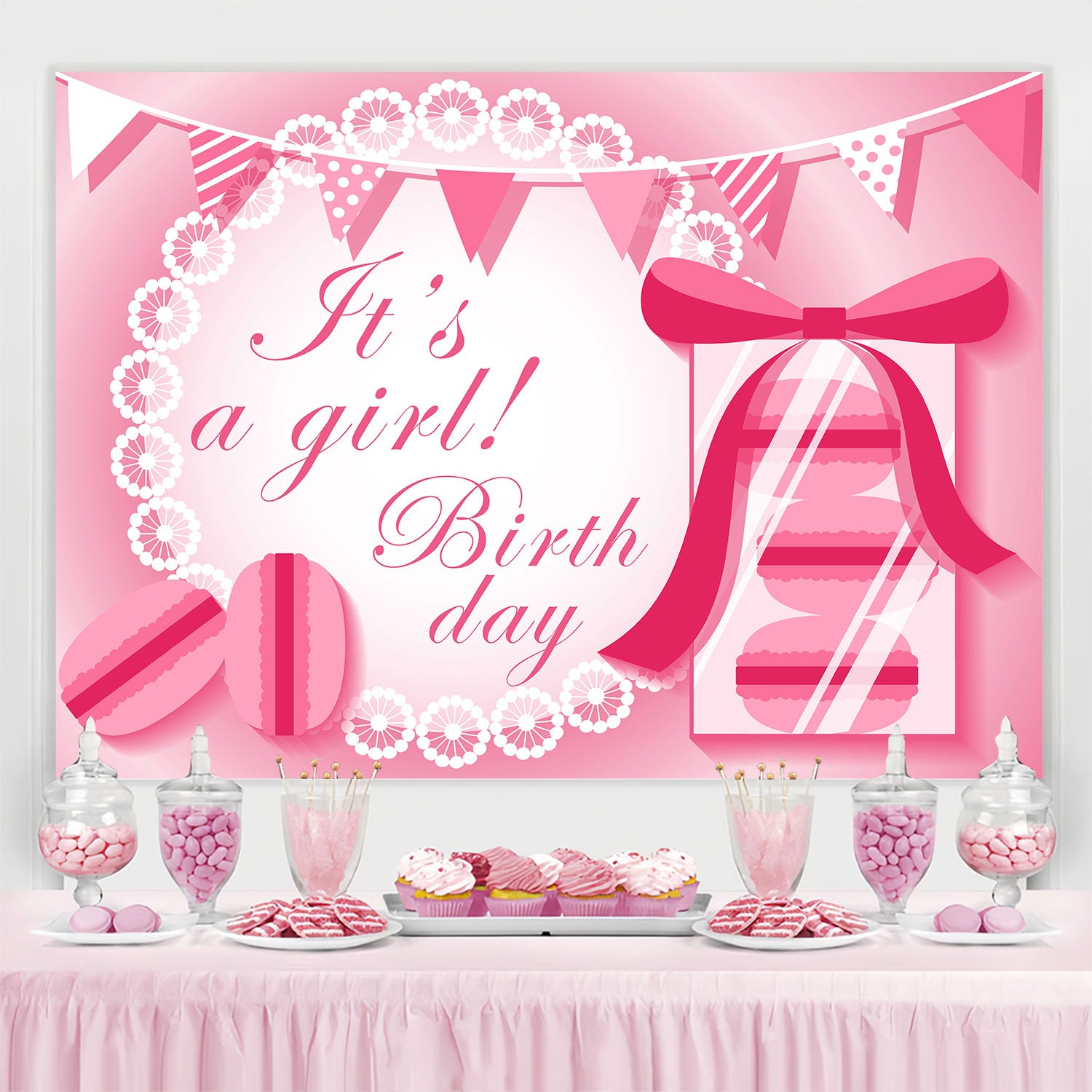 Custom Birthday Party Backdrop Butterfly Bow Sweet Backdrop BRP3-55