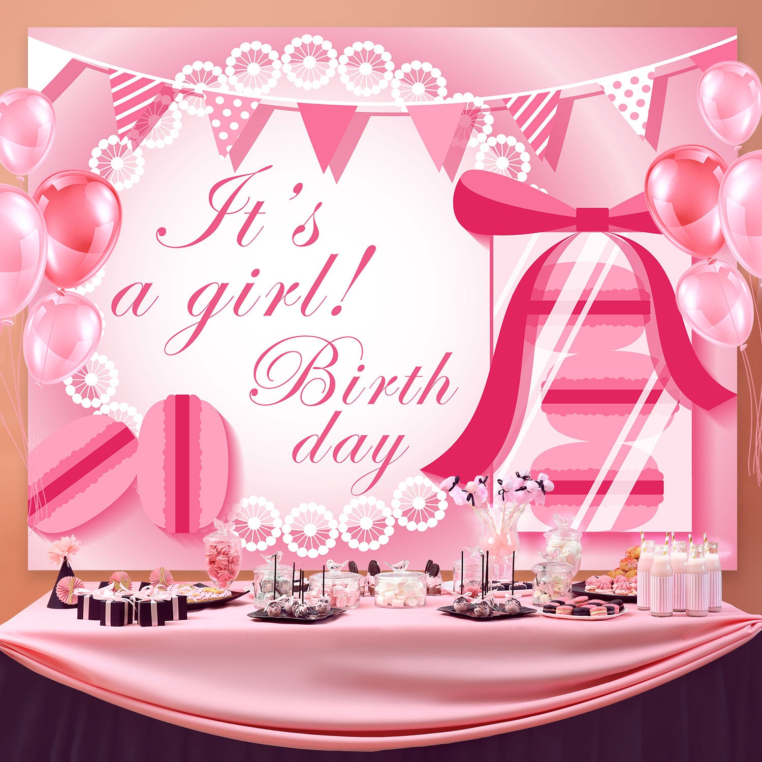 Custom Birthday Party Backdrop Butterfly Bow Sweet Backdrop BRP3-55