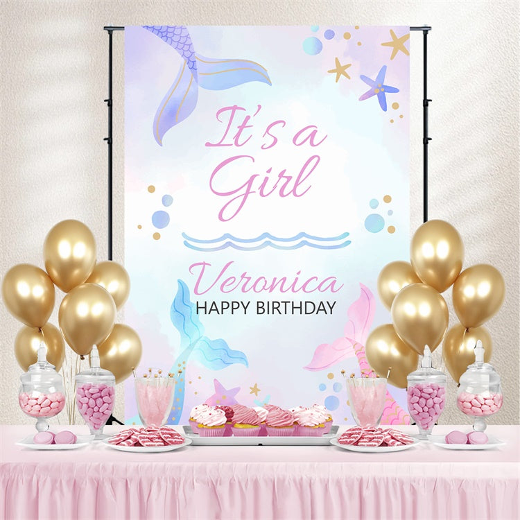 Customize Birthday Backdrop Underwater Mermaid Fantasy Backdrop BRP3-60