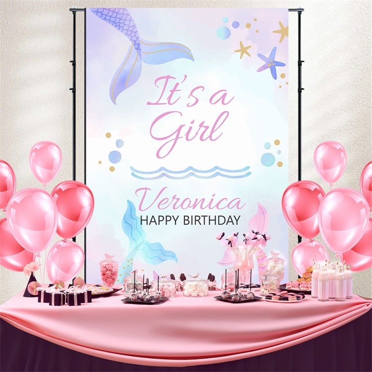Customize Birthday Backdrop Underwater Mermaid Fantasy Backdrop BRP3-60