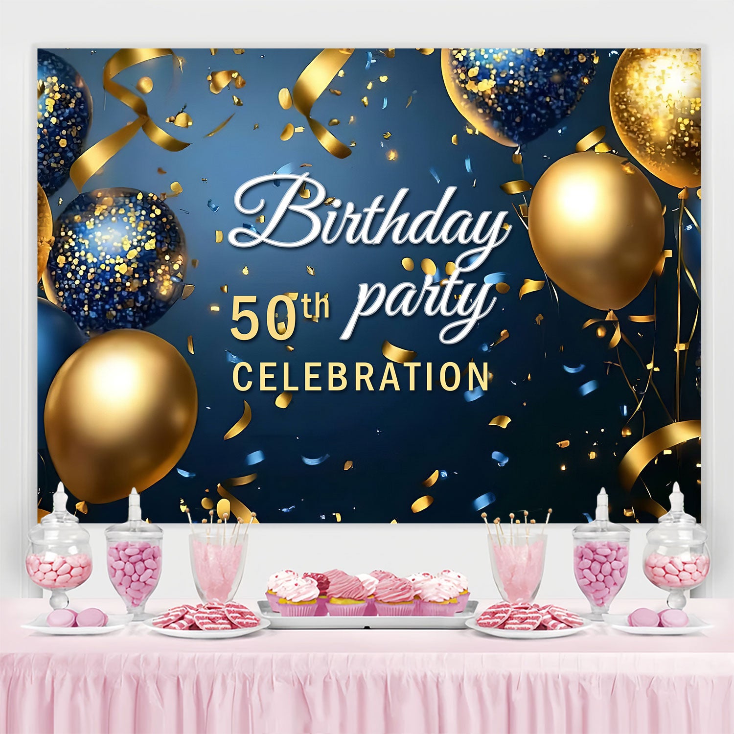 Personalized 50th Birthday Backdrop Luxury Confetti Backdrop BRP3-69