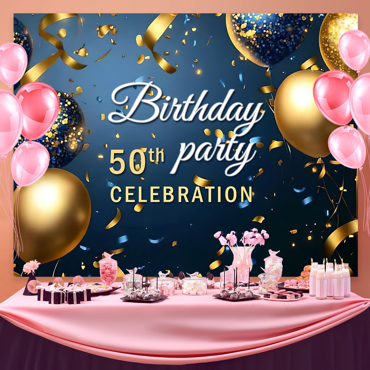 Personalized 50th Birthday Backdrop Luxury Confetti Backdrop BRP3-69