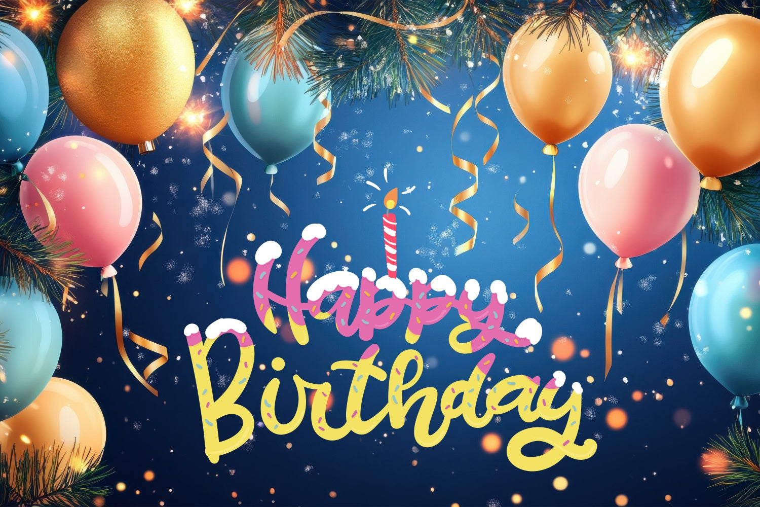 Custom Happy Birthday Backdrop Festive Pine Balloons Backdrop BRP3-70