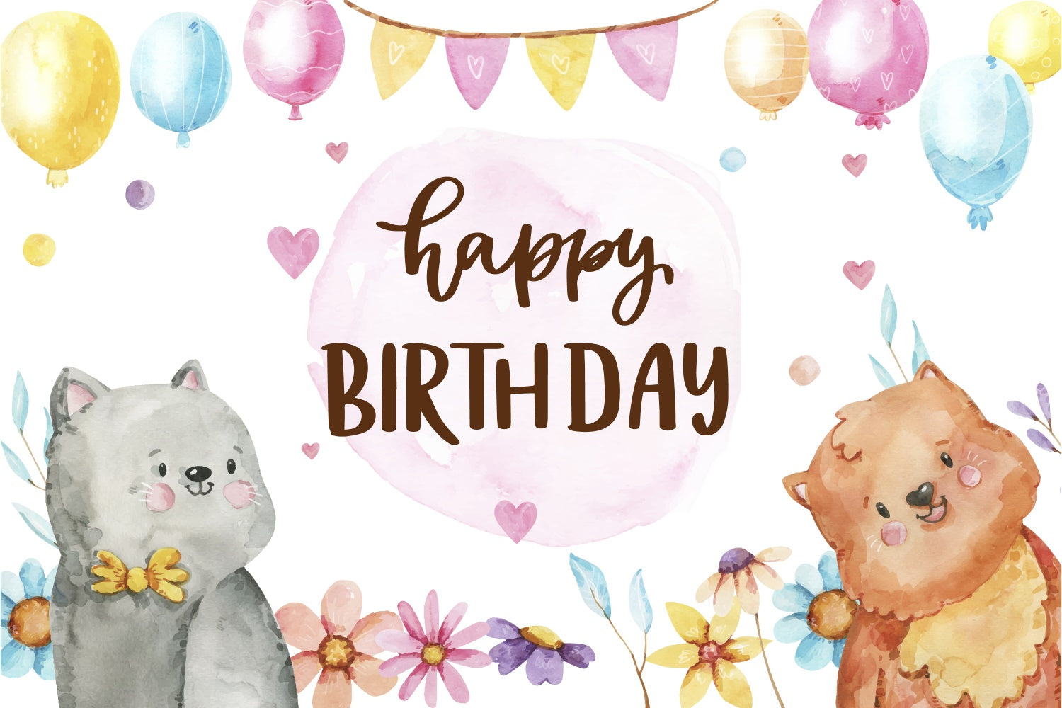 Birthday Backdrop Personalized Watercolor Cute Animals Backdrop BRP3-74