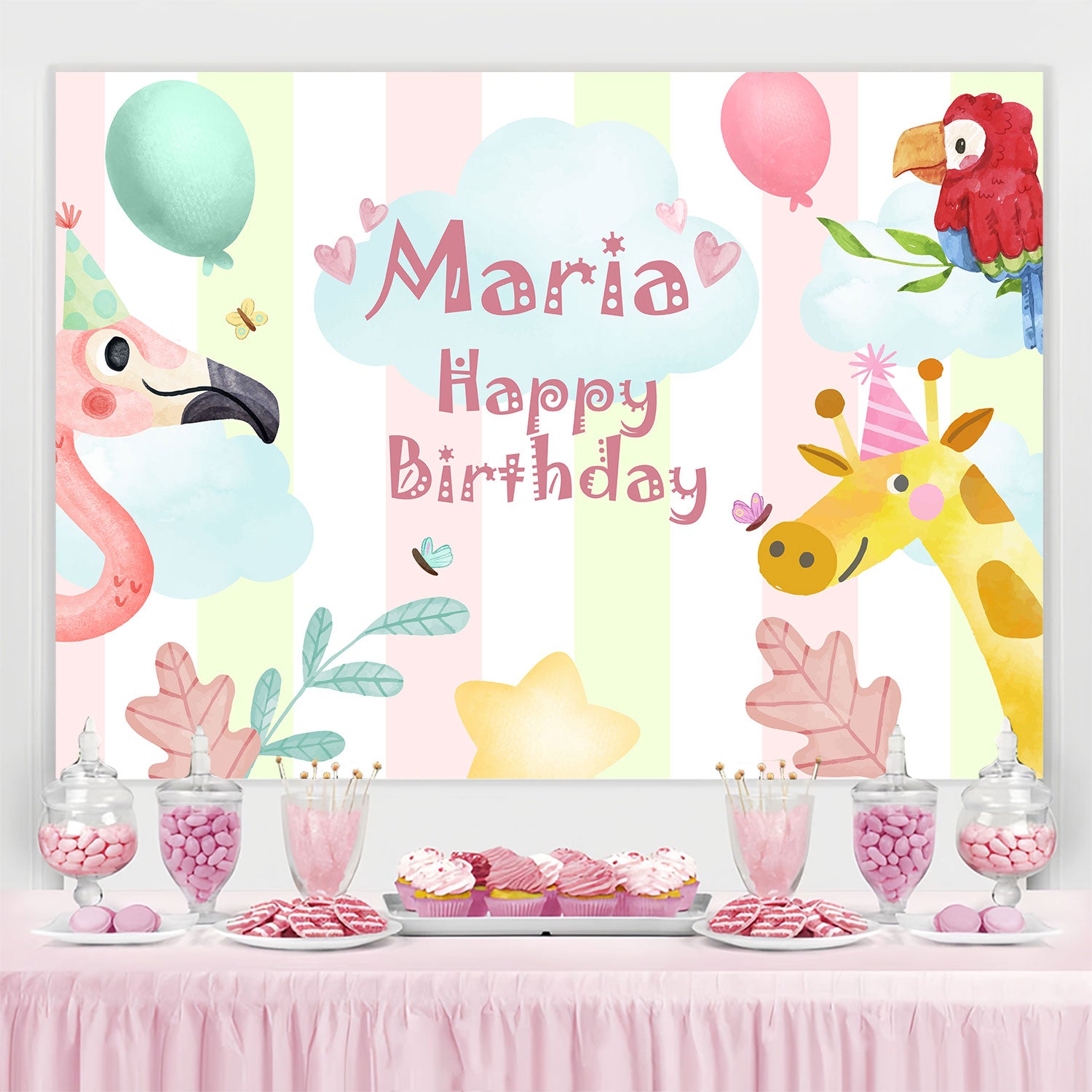 Personalized Backdrop For Birthday Safari Animal Party Backdrop BRP3-76