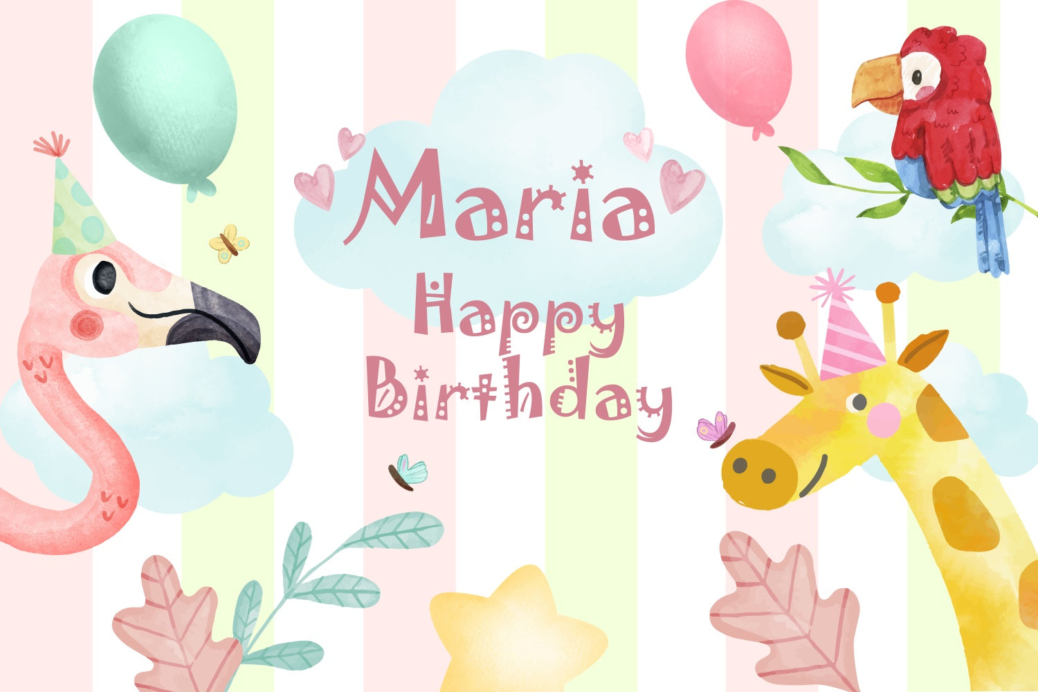 Personalized Backdrop For Birthday Safari Animal Party Backdrop BRP3-76