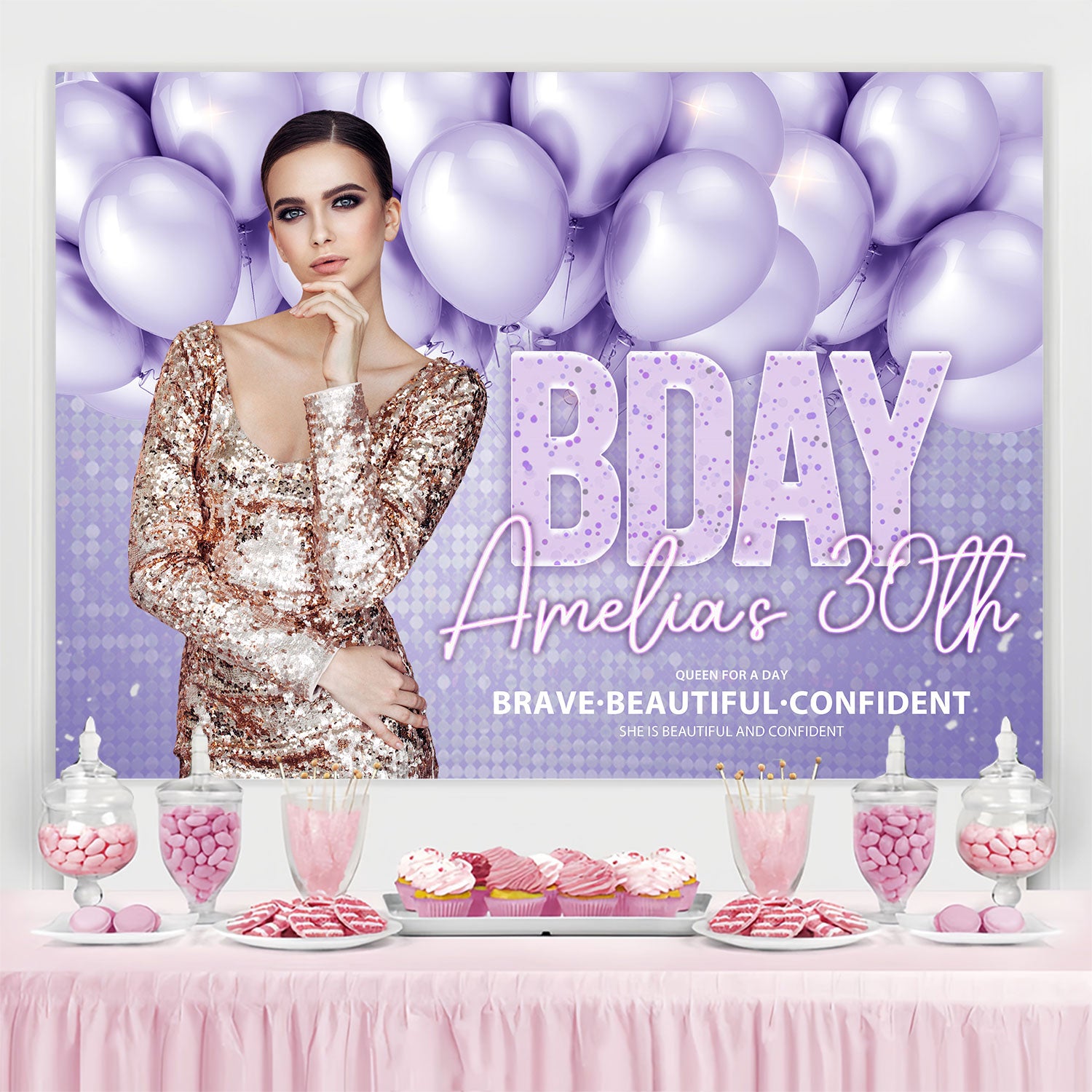 Personalized Birthday Photo Backdrop Chic Lilac Balloon Backdrop BRP3-79