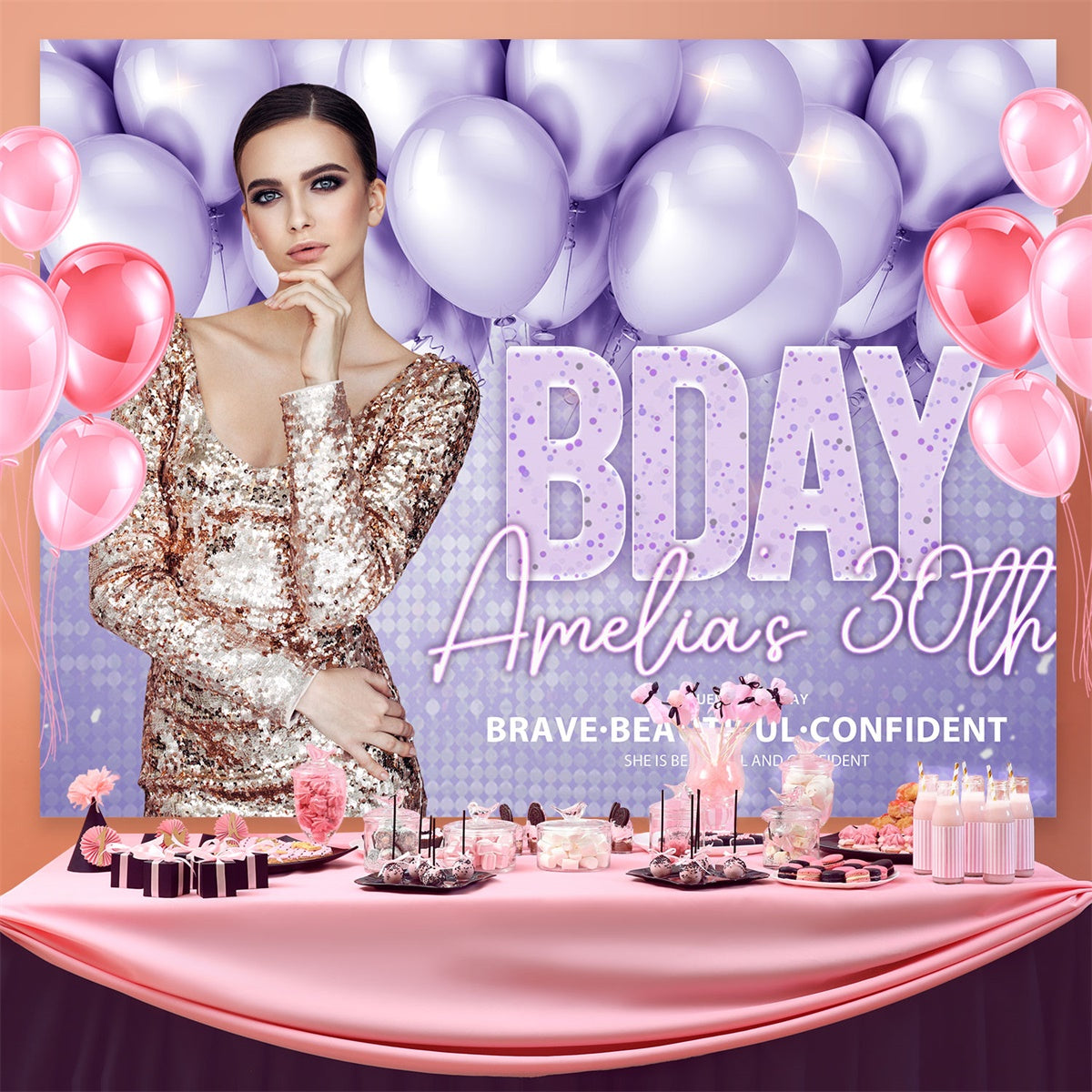 Personalized Birthday Photo Backdrop Chic Lilac Balloon Backdrop BRP3-79
