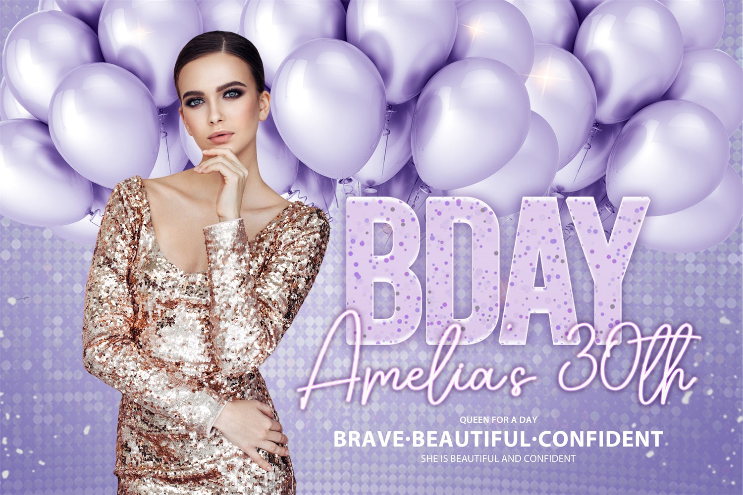 Personalized Birthday Photo Backdrop Chic Lilac Balloon Backdrop BRP3-79