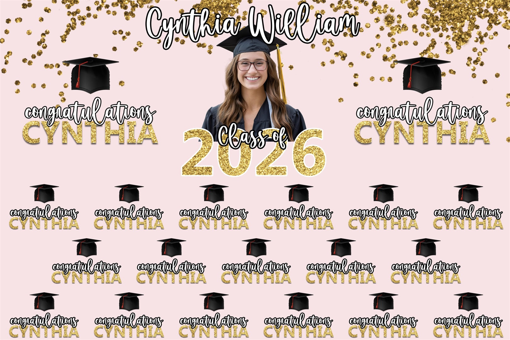 Personalized Graduation Backdrops Chic Pink Graduation Party Backdrop BRP3-7