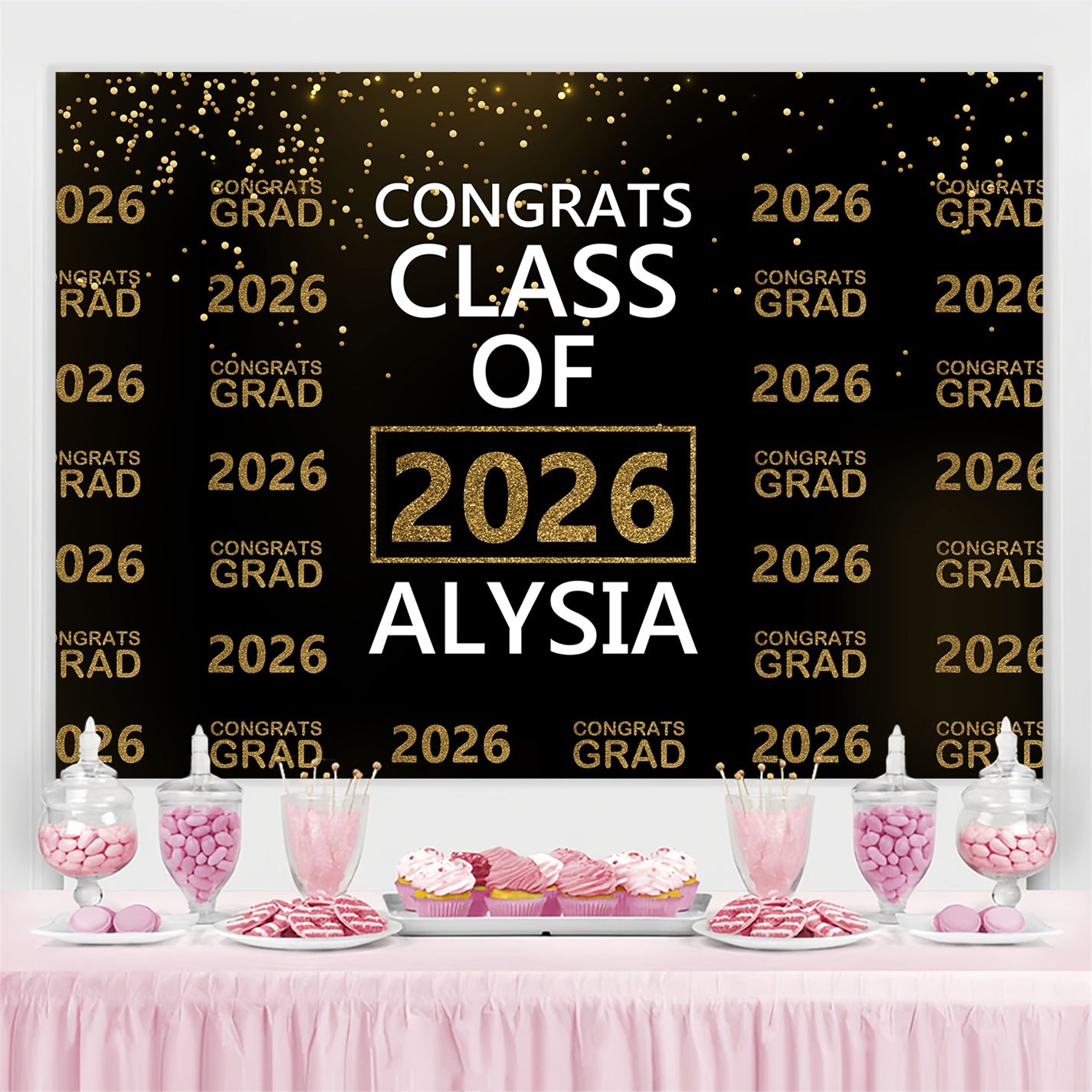 Custom Graduation Backdrop Glitter 2026 Ceremony Graduation Party Backdrop BRP3-8