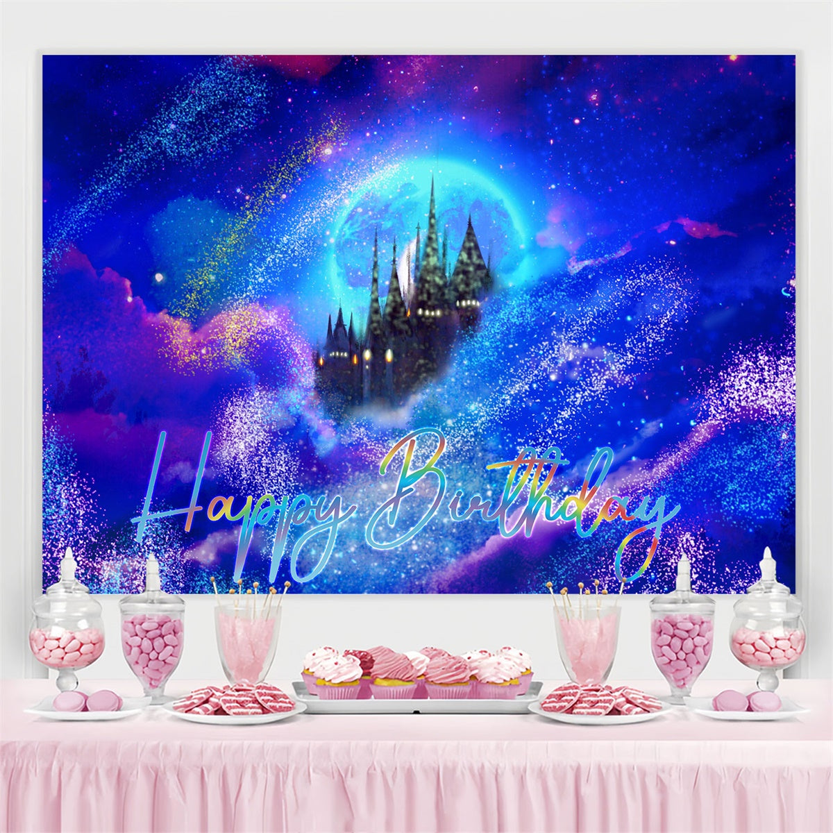 Personalized Birthday Backdrops Enchanted Galaxy Castle Backdrop BRP3-80