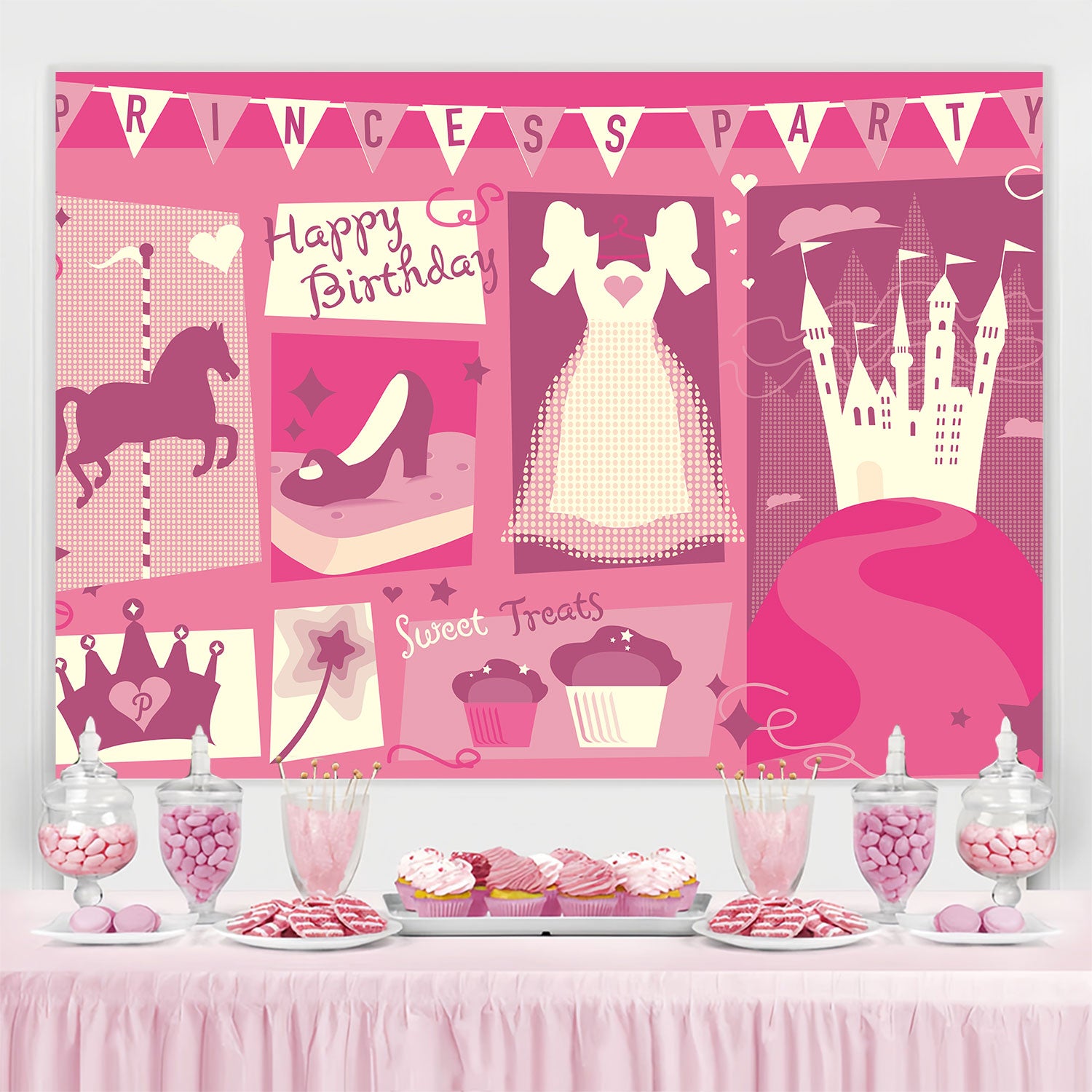 Customize Birthday Backdrop Elegant Pink Celebration Backdrop BRP3-81