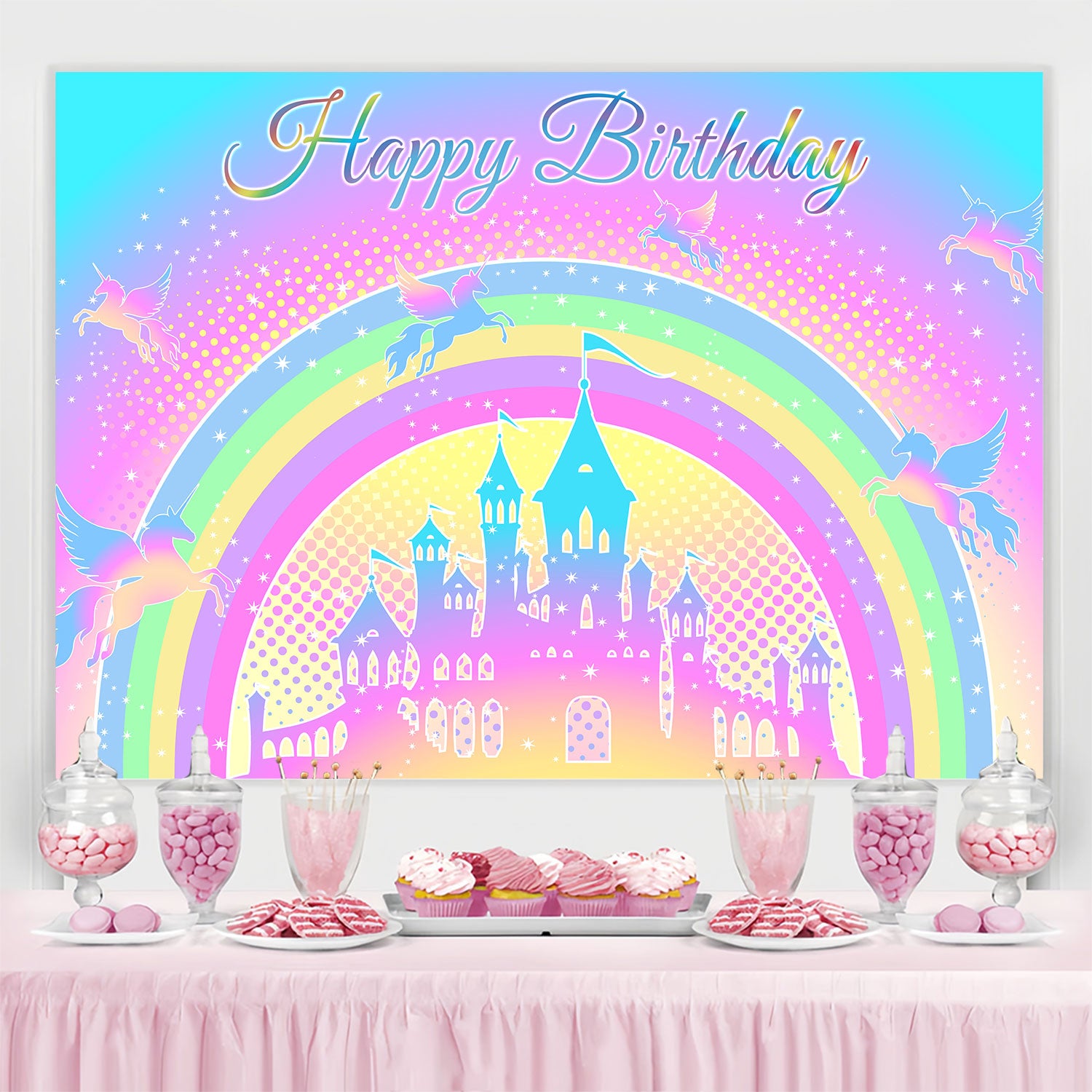 Custom Made Birthday Backdrops Unicorn Castle Magical Backdrop BRP3-83