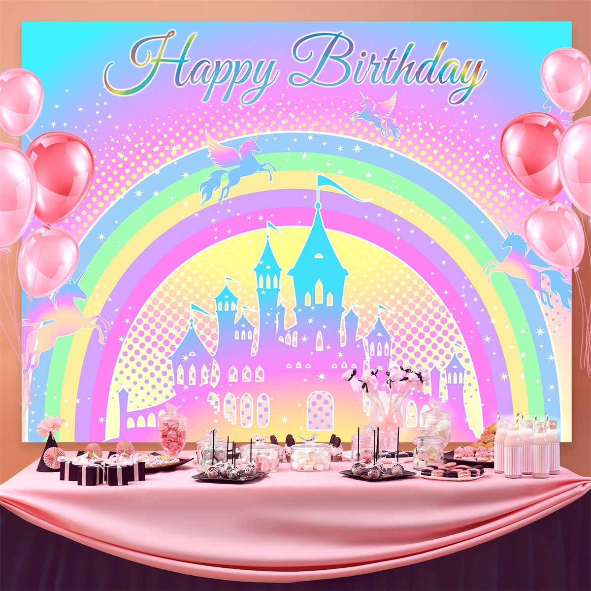 Custom Made Birthday Backdrops Unicorn Castle Magical Backdrop BRP3-83