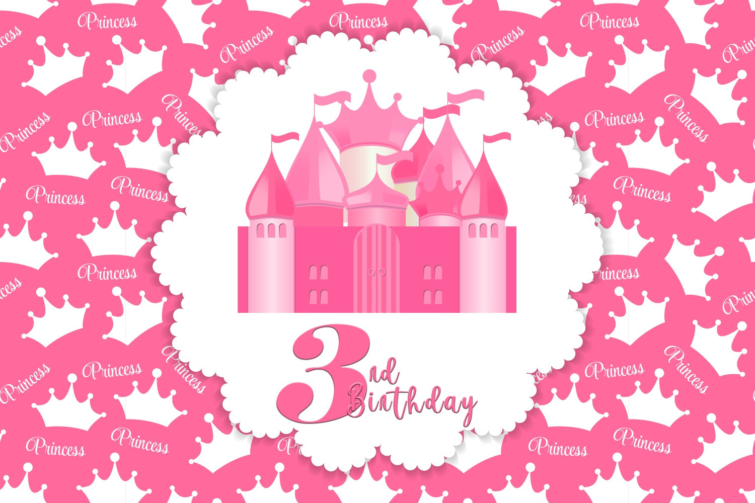 Customized Birthday Backdrop Pink Princess Castle 3rd Backdrop BRP3-84