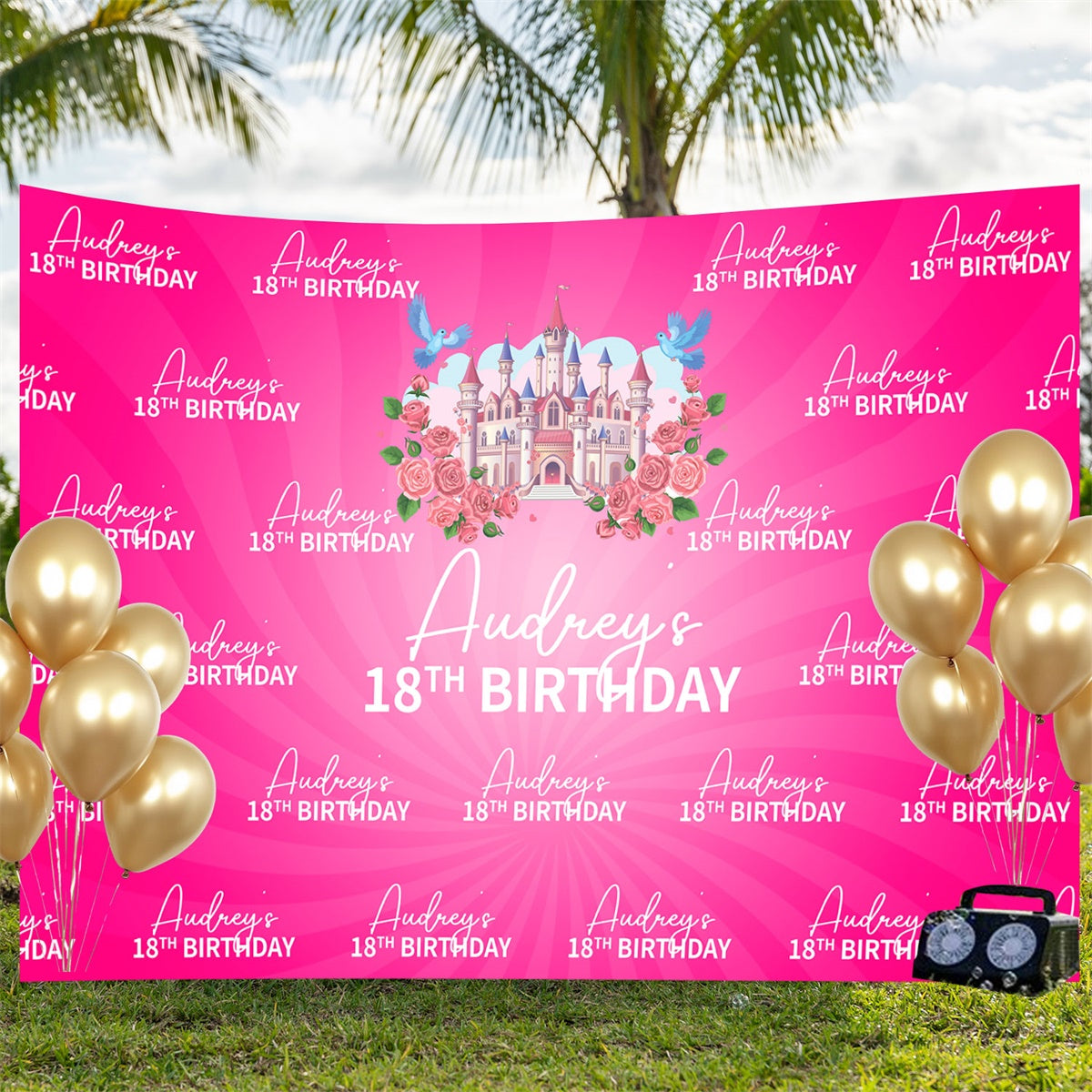 Custom Made Birthday Backdrops Pink Fantasy Castle Backdrop BRP3-86