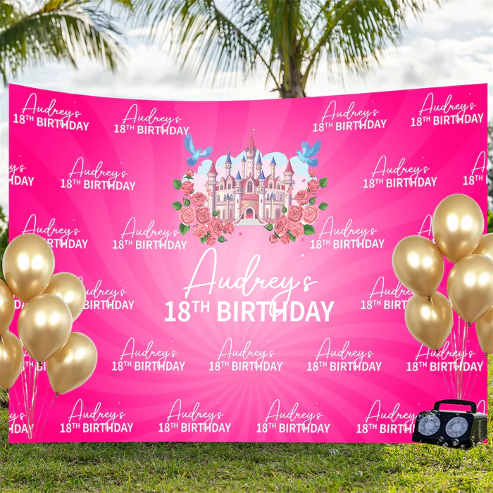 Custom Made Birthday Backdrops Pink Fantasy Castle Backdrop BRP3-86