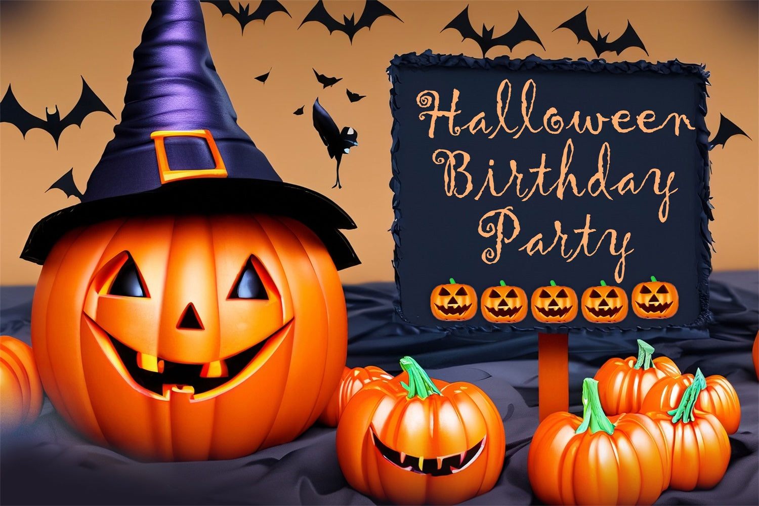 Custom Backdrops For Birthdays Witch Hat Pumpkin Backdrop BRP3-88