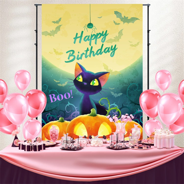 Customized Backdrop For Birthday Black Cat Spooky Backdrop BRP3-89