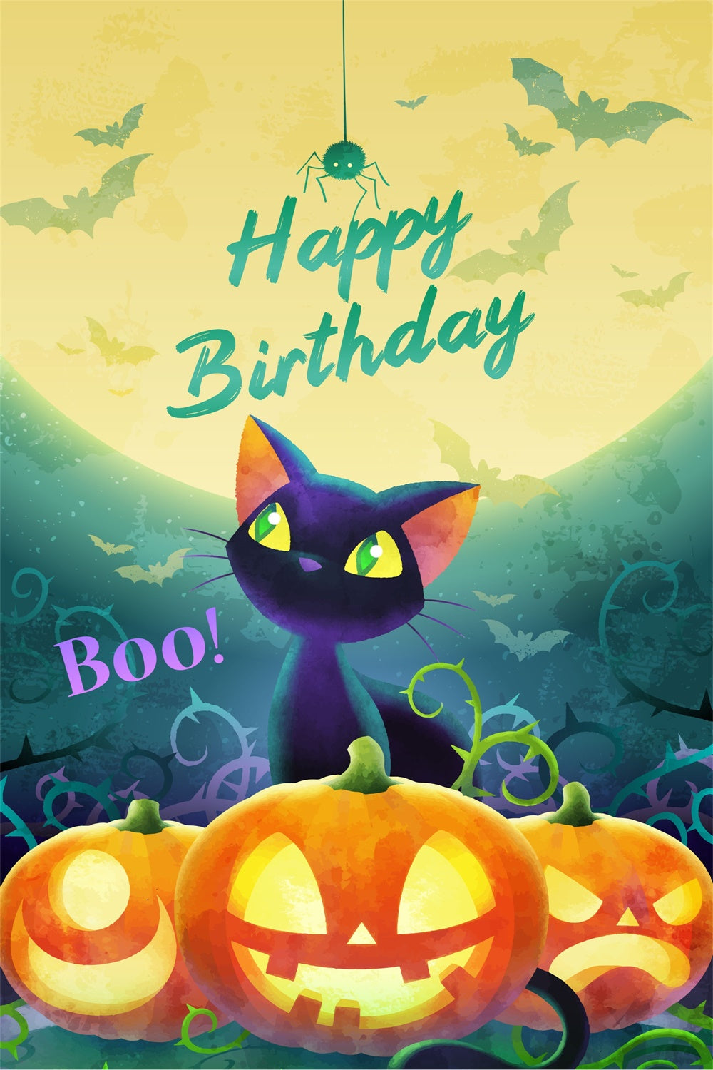 Customized Backdrop For Birthday Black Cat Spooky Backdrop BRP3-89