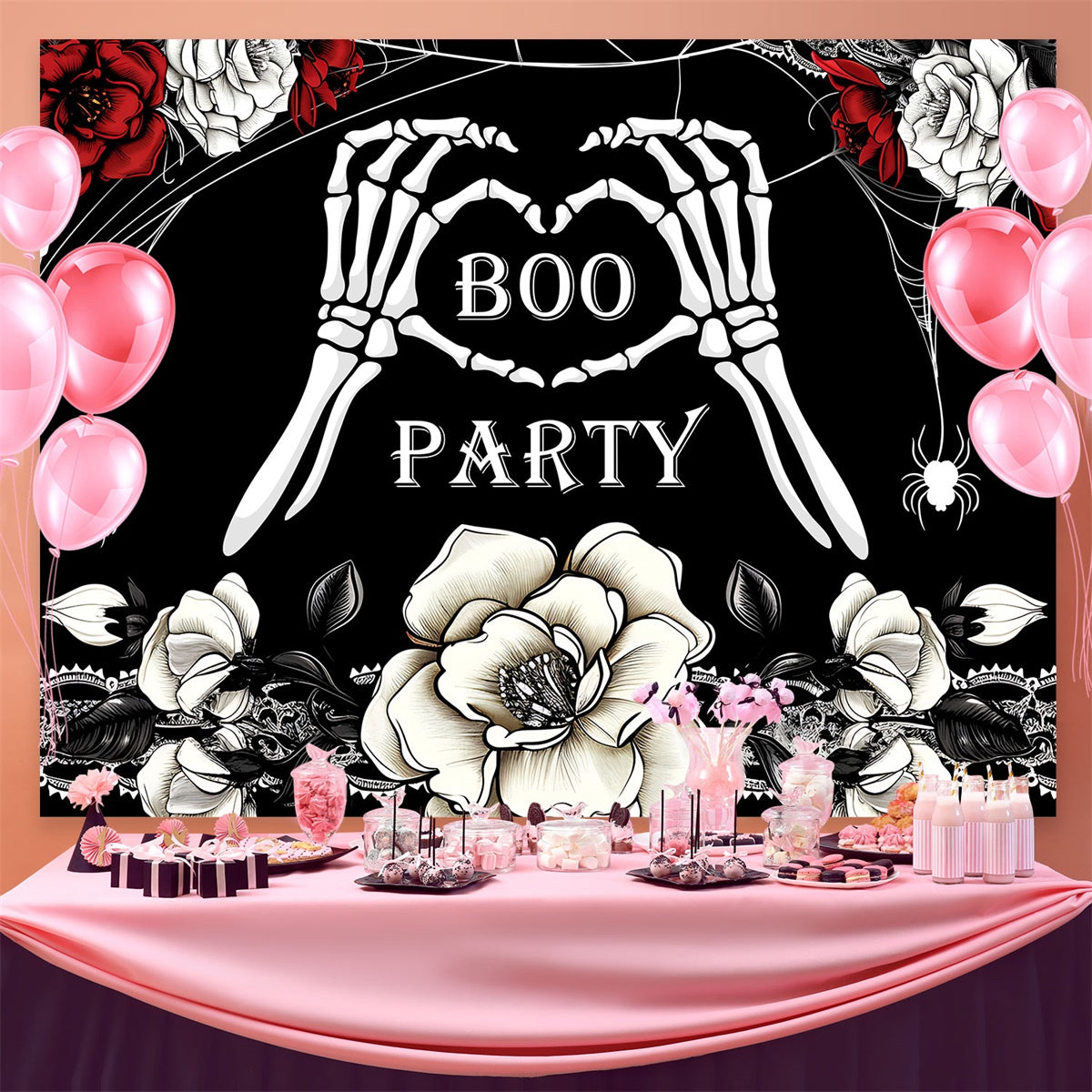 Custom Birthday Party Backdrop Gothic Skeleton Roses Backdrop BRP3-90
