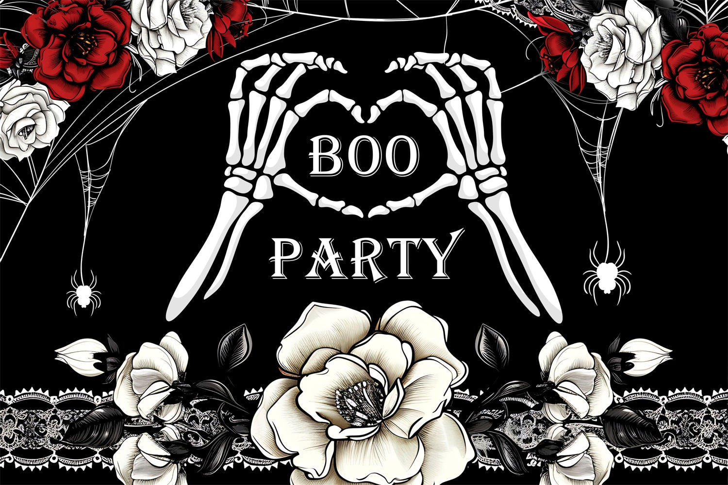 Custom Birthday Party Backdrop Gothic Skeleton Roses Backdrop BRP3-90