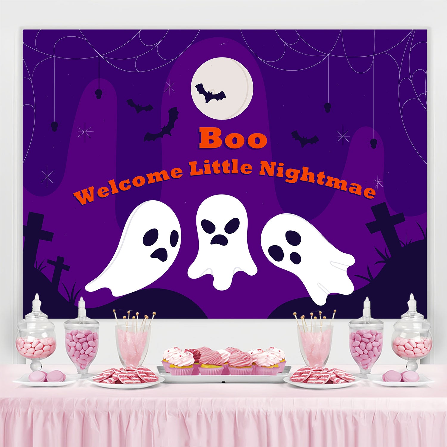 Personalized Backdrop For Birthday Graveyard Ghost Party Backdrop BRP3-91