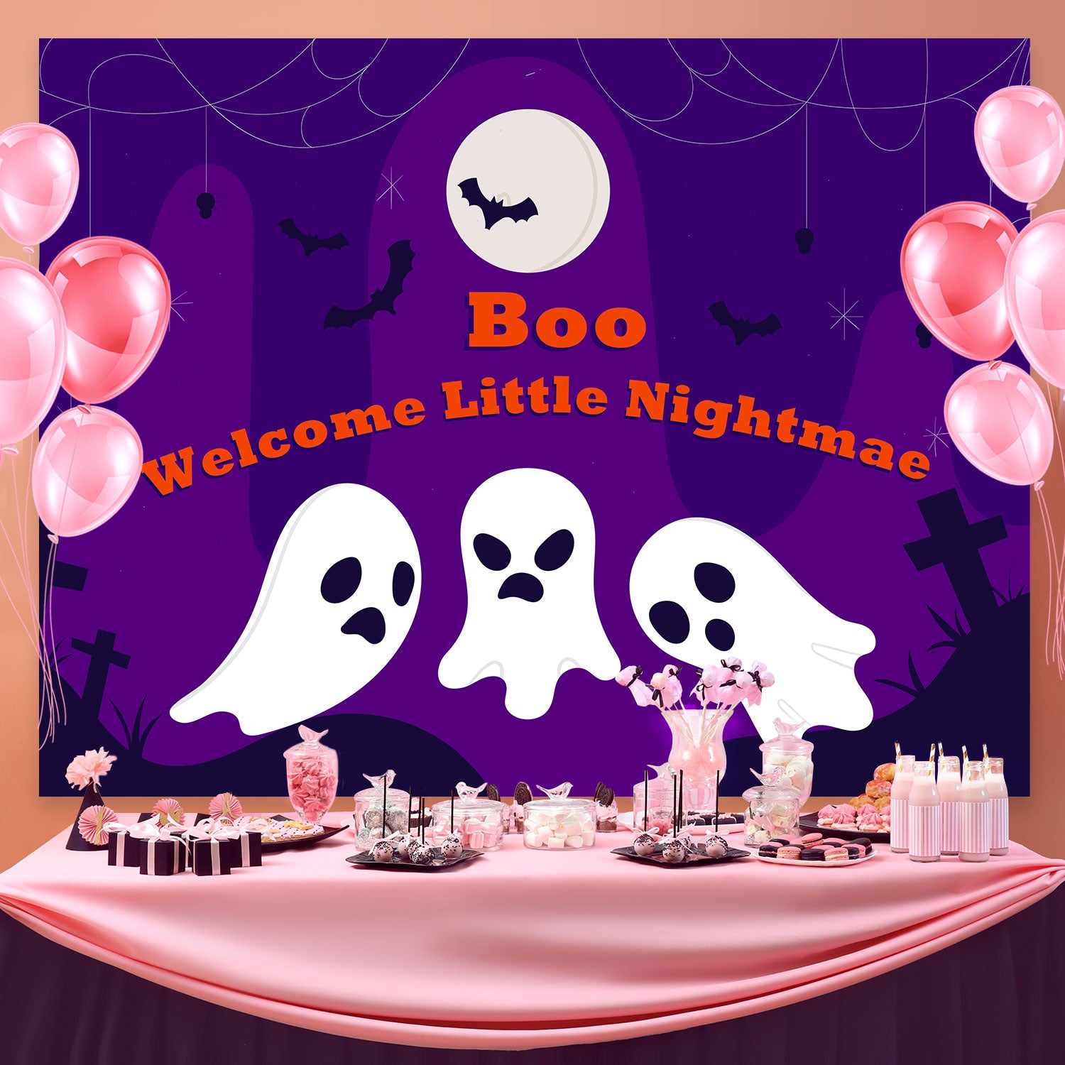 Personalized Backdrop For Birthday Graveyard Ghost Party Backdrop BRP3-91