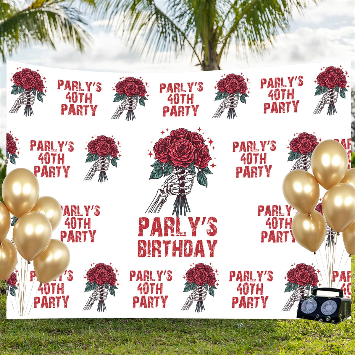 Personalized 40th Birthday Backdrop Gothic Rose Skull Backdrop BRP3-93