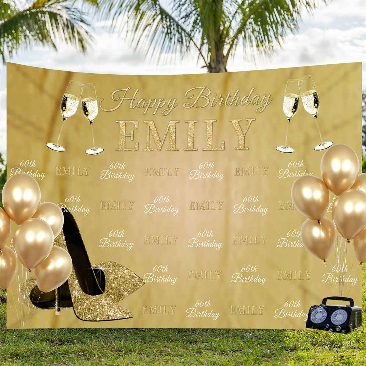 Personalized 60th Birthday Backdrop Luxury Champagne Gold Backdrop BRP3-98