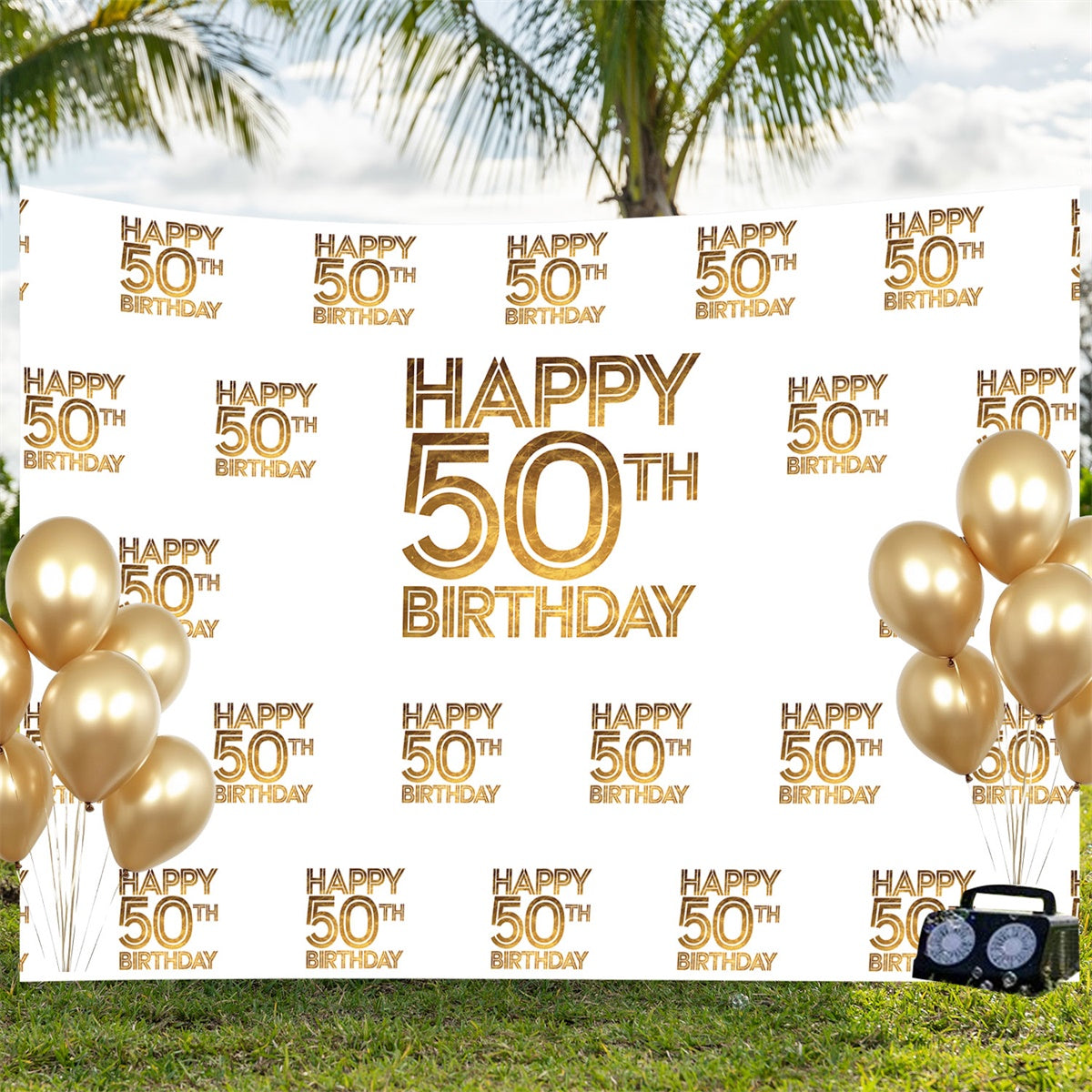 Personalized 50th Birthday Backdrop Luxurious Gold Happy Backdrop BRP3-99