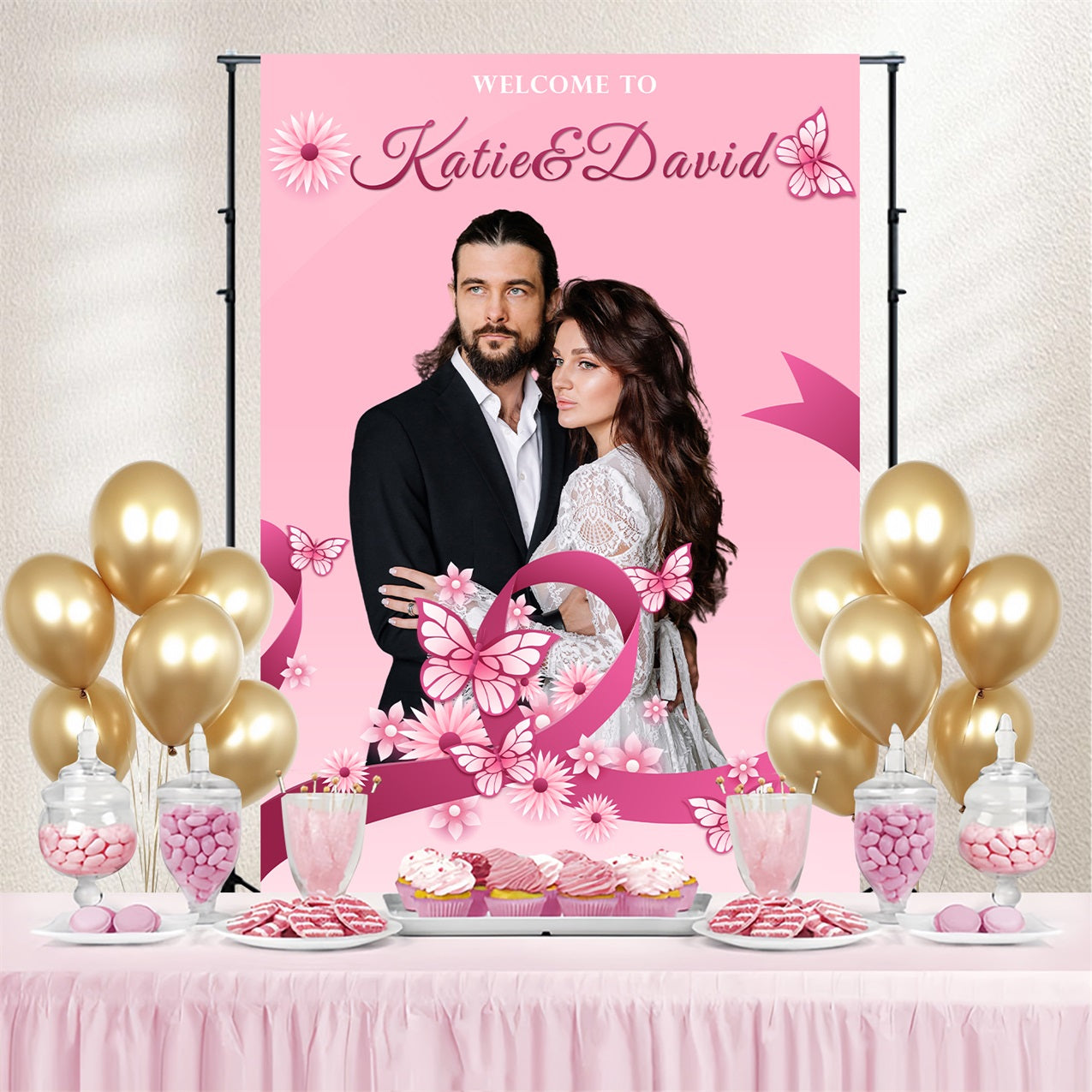 Wedding Backdrop Pink Butterfly Garden Custom Backdrop BRP4-104