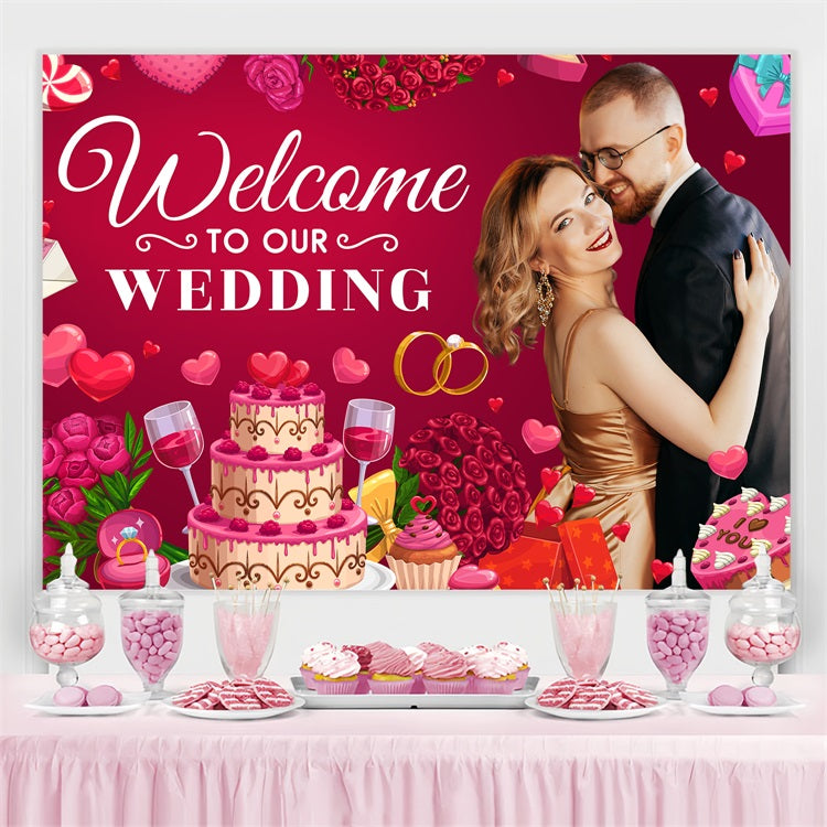 Wedding Photo Backdrop Love Roses Cake Personalised Backdrop BRP4-109