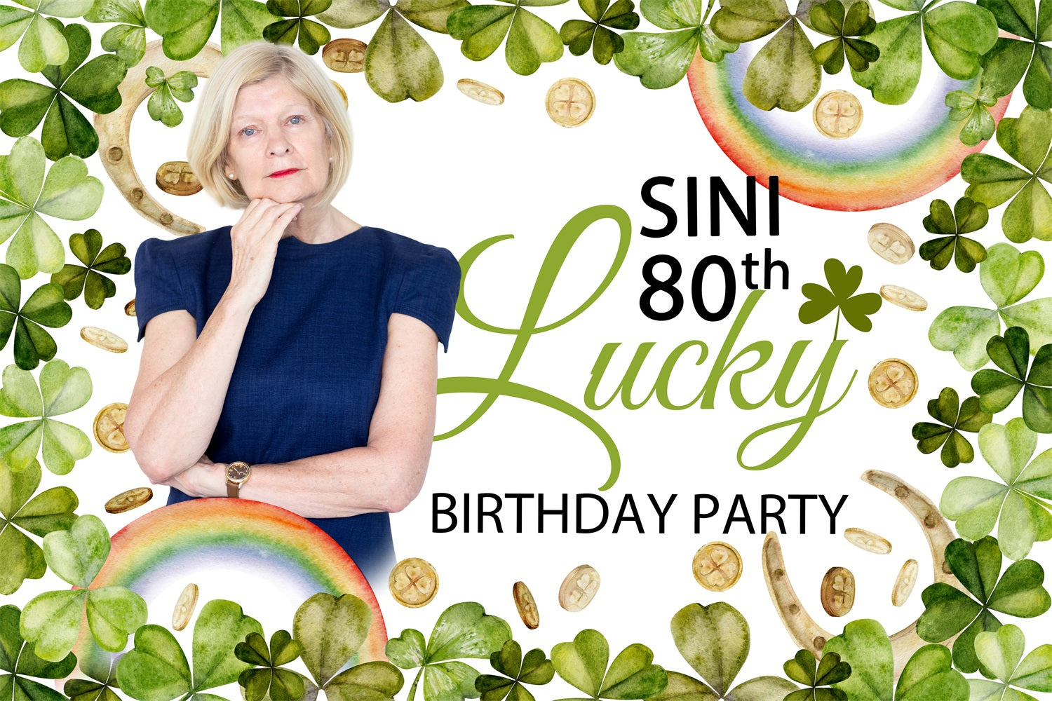 Custom Birthday Party Backdrop Shamrock Gold Coins 80th Backdrop BRP4-12