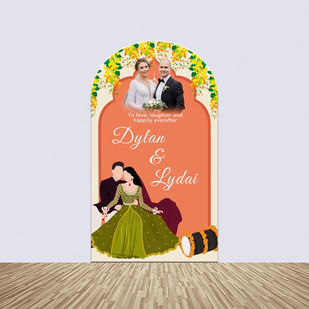 Indian Wedding Backdrop Orange Floral Personalized Arch Backdrop Kit BRP4-124