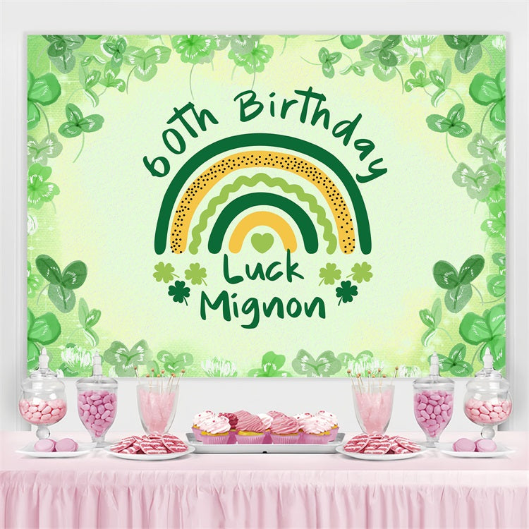 Personalized 60th Birthday Backdrop Cute Clover Rainbow Backdrop BRP4-13