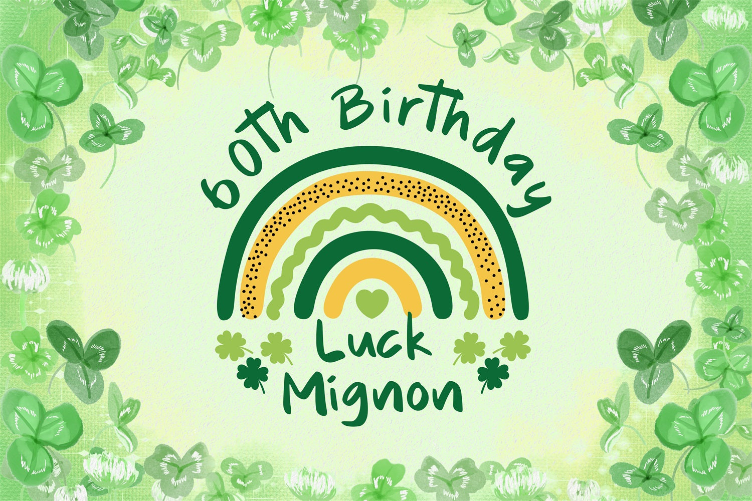 Personalized 60th Birthday Backdrop Cute Clover Rainbow Backdrop BRP4-13