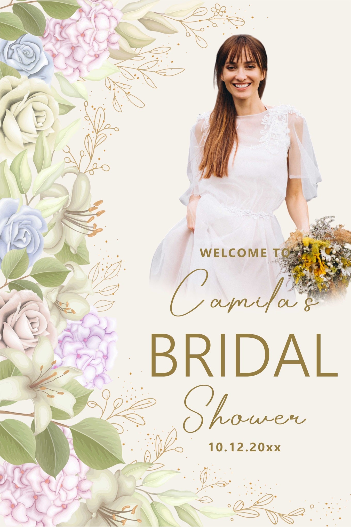 Bridal Shower Photo Backdrop Pastel Florals Personalized Backdrop BRP4 Bridal Shower Photo Backdrop Pastel Florals Personalized Backdrop BRP4
