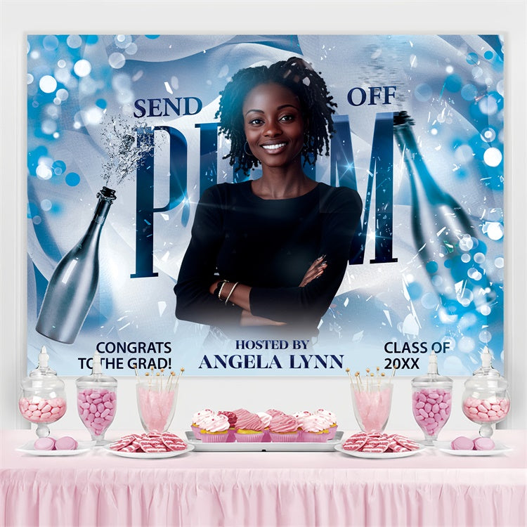 Prom 2025 Backdrop Blue Champagne Graduation Party Backdrop BRP4-152
