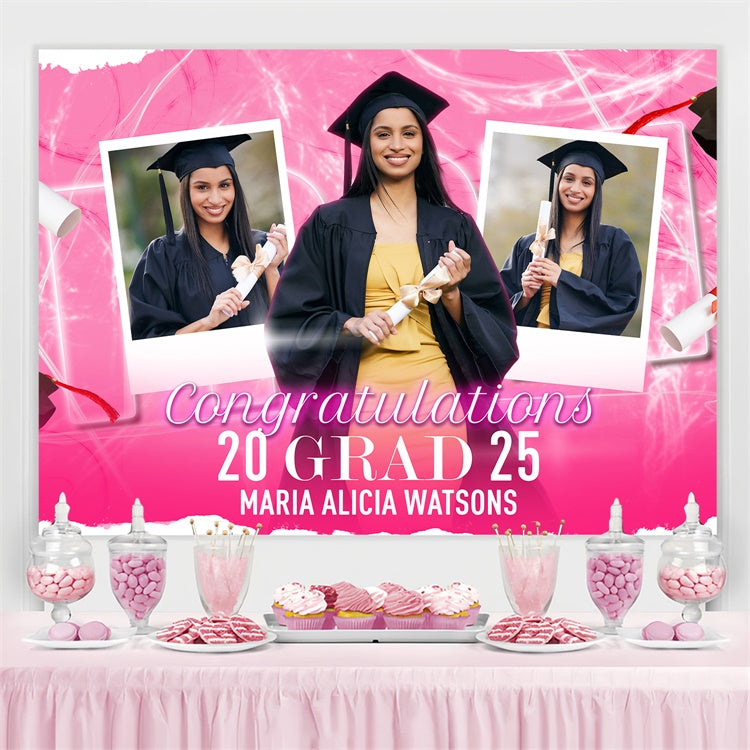 Graduated Backdrop Pink Sparkle Custom Graduation Party Backdrop BRP4-162