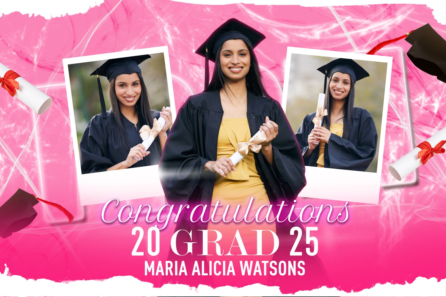 Graduated Backdrop Pink Sparkle Custom Graduation Party Backdrop BRP4-162