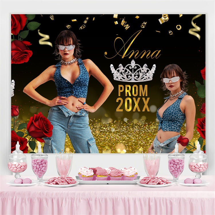 Prom 2025 Backdrop Rose Golden Sparkle Graduation Party Backdrop BRP4-164