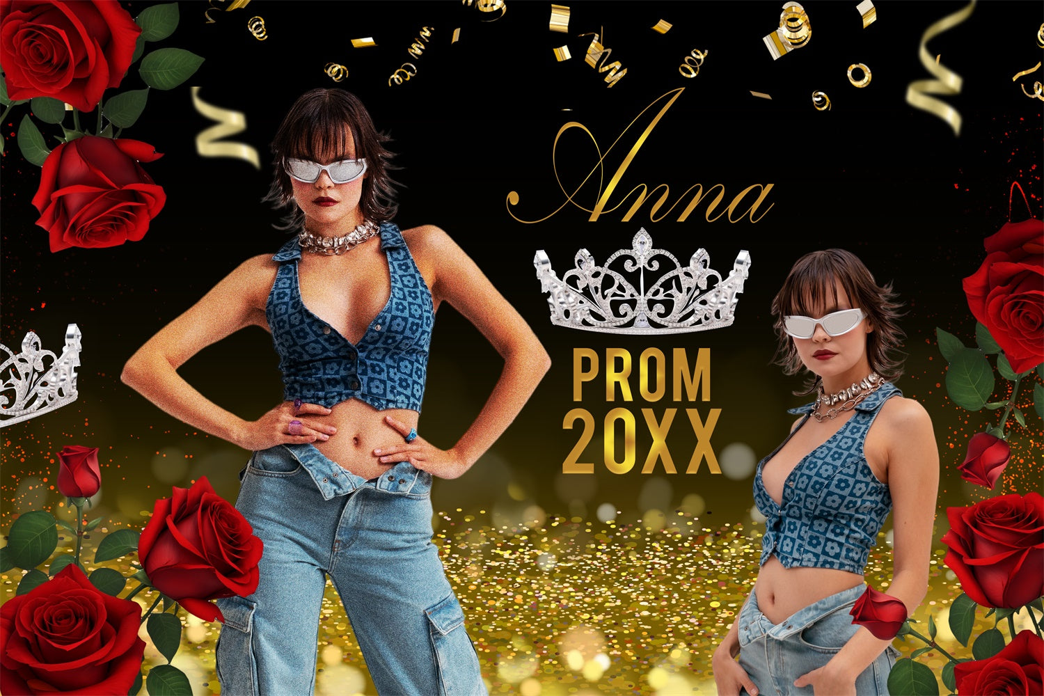 Prom 2025 Backdrop Rose Golden Sparkle Graduation Party Backdrop BRP4-164
