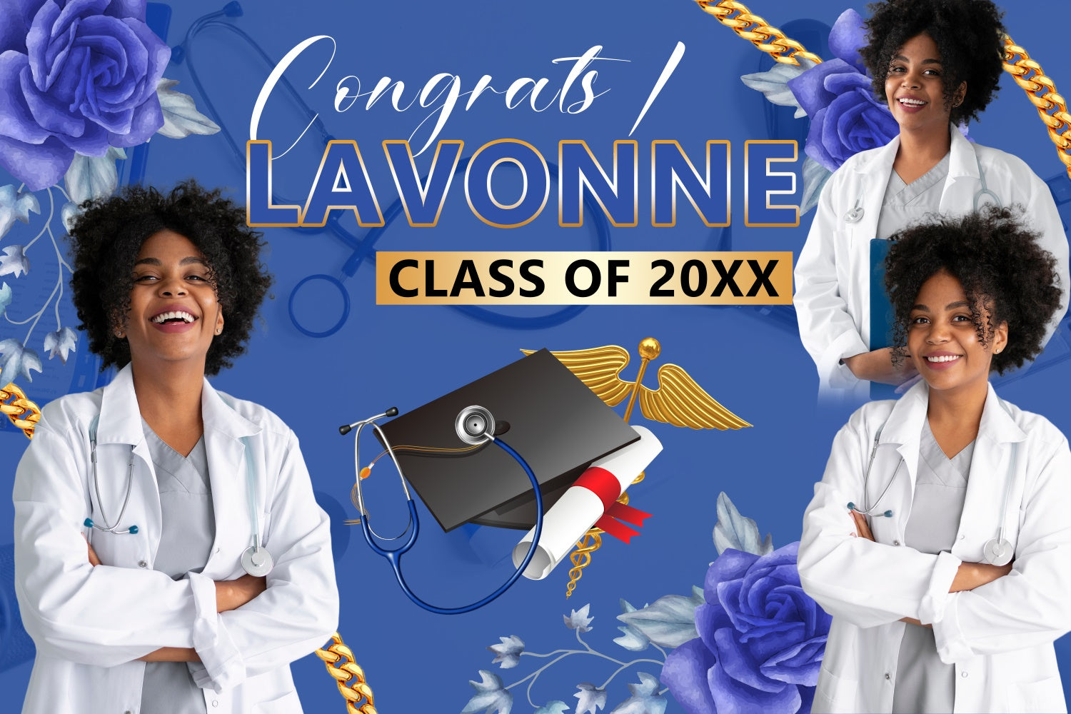 Customized Graduation Backdrop Medical Grad Blue Graduation Party Backdrop BRP4-166