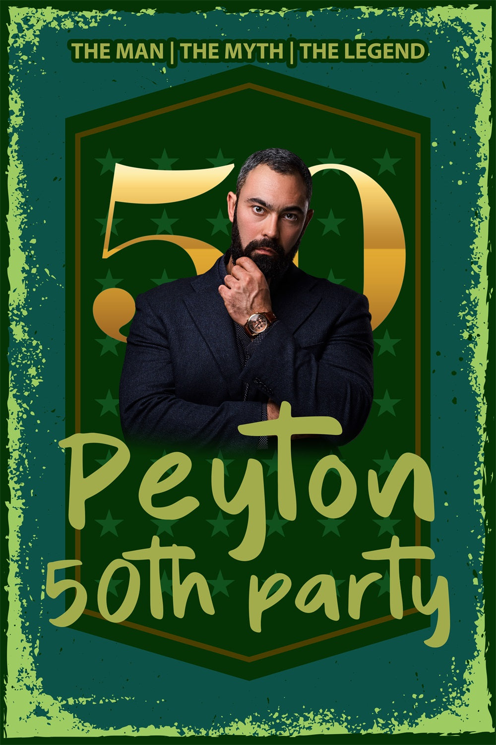 Personalized 50th Birthday Backdrop Green Shield Party Backdrop BRP4-17